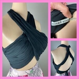 Alice + Olivia Black Chiffon Tracee Crossover Halter Top